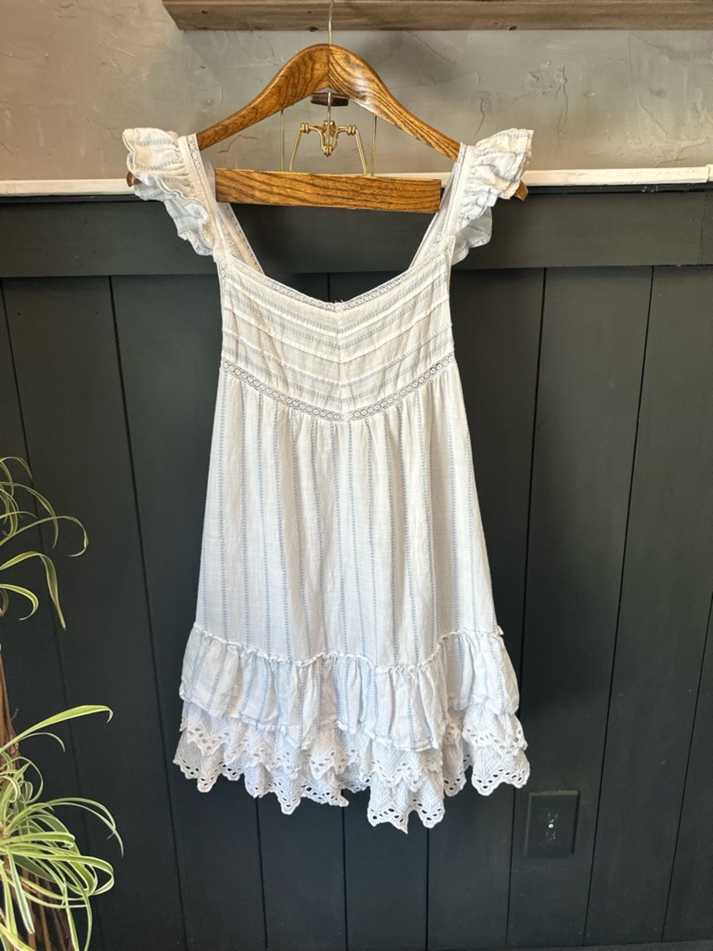 Shabby Chic Eyelet Lace Babydoll Dress Size Small White Blue Cotton Flowy Dress
